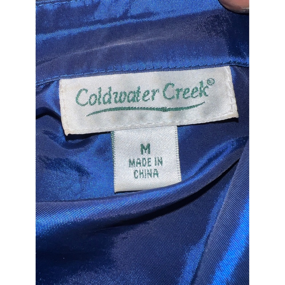 Coldwater Creek Royal Blue Embroidered Eyelet Button Up Blouse Medium 3/4 Sleeve - Picture 7 of 10